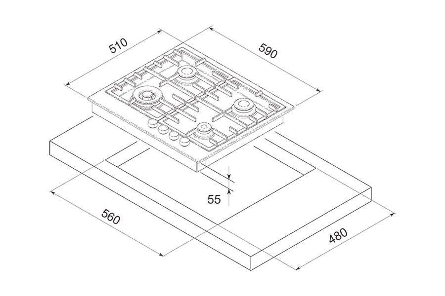 kóty k varnému panelu GENESI, šírka 60 cm kóty k varnému panelu GENESI, šírka 60 cm
